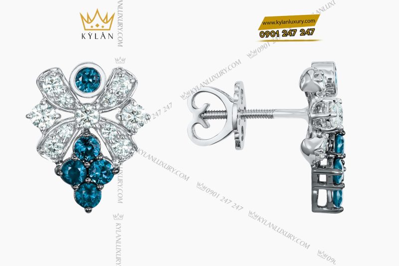Bông Tai Ocean Bloom vàng trắng nguyên khối Au750 đính kim cương và đá quý