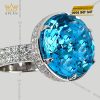 Nhẫn vàng trắng nguyên khối Au750 đính viên chủ đá quý Topaz