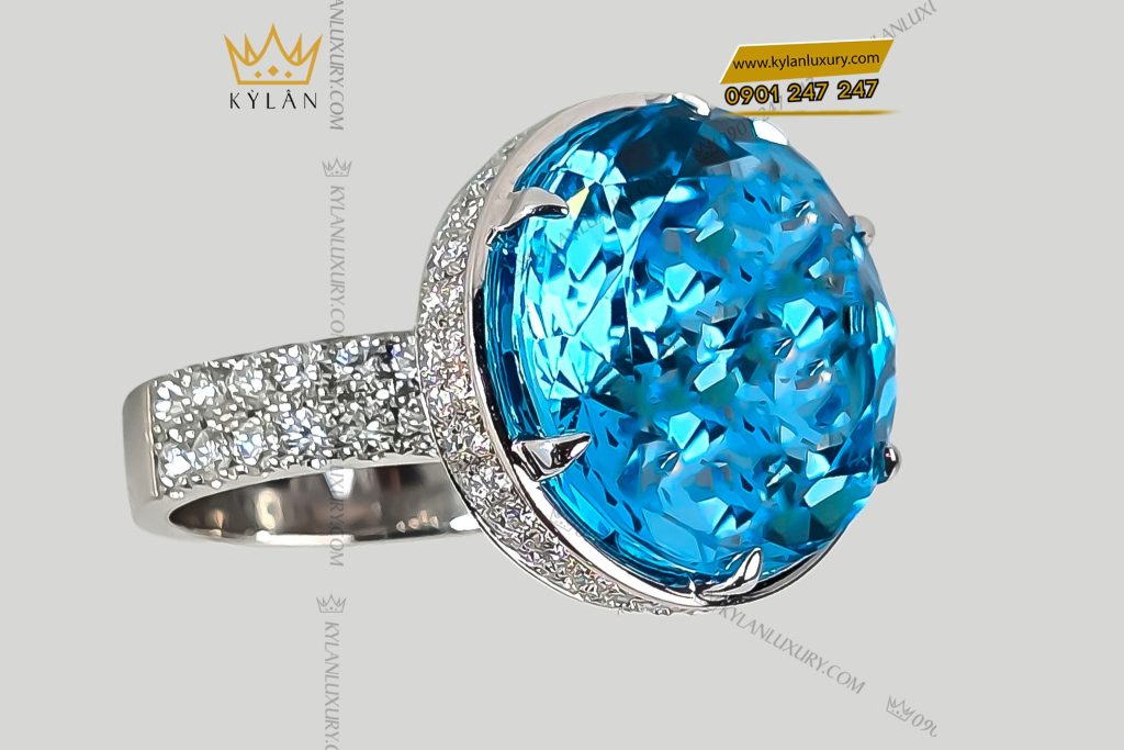 Nhẫn vàng trắng nguyên khối Au750 đính viên chủ đá quý Topaz 4 Nhẫn vàng trắng nguyên khối Au750 đính viên chủ đá quý Topaz