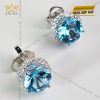 Bông tai vàng trắng nguyên khối Au750 đính viên chủ đá quý Topaz