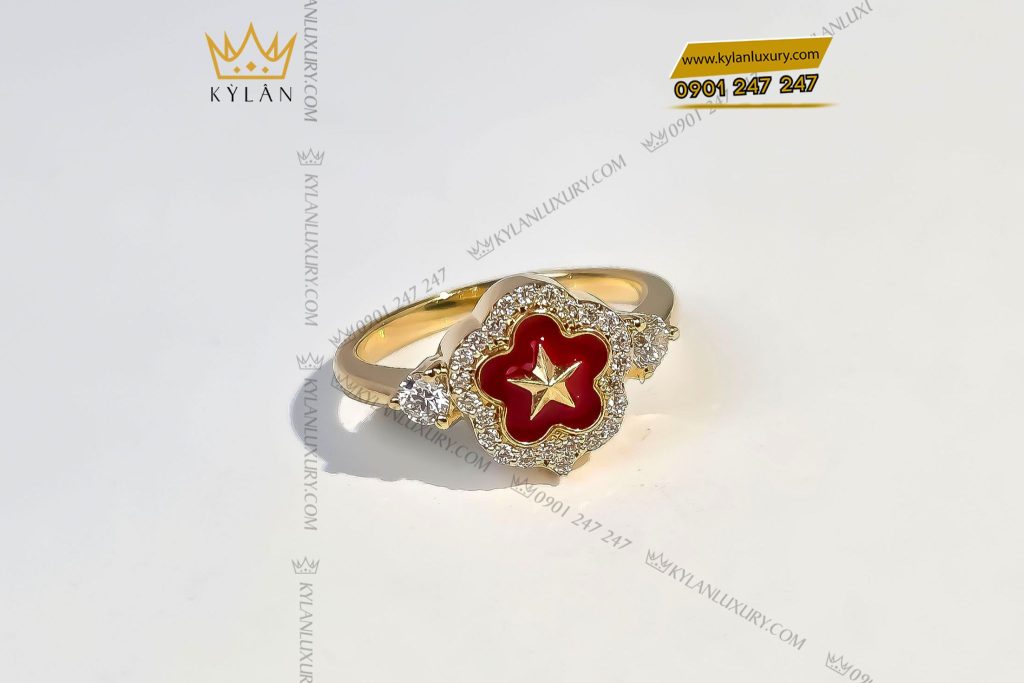 Kỳ Lân Luxury 4 51 Nhẫn ngôi sao đỏ vàng hồng nguyên khối Au750 đính kim cương