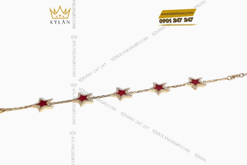 Lắc Tay Vàng Nguyên Khối Au750 Đính Ngôi Sao Đỏ Viền Kim Cương