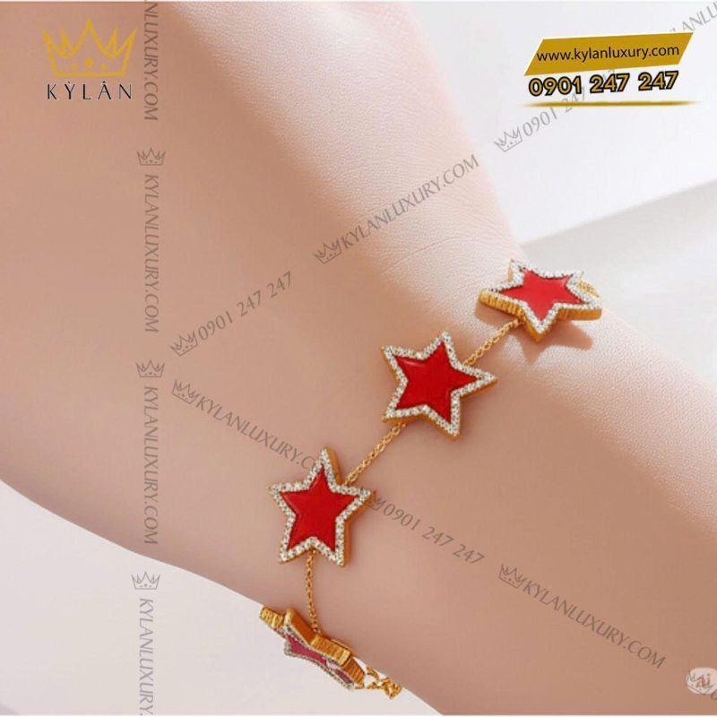 Lắc Tay Vàng Nguyên Khối Au750 Đính Ngôi Sao Đỏ Viền Kim Cương