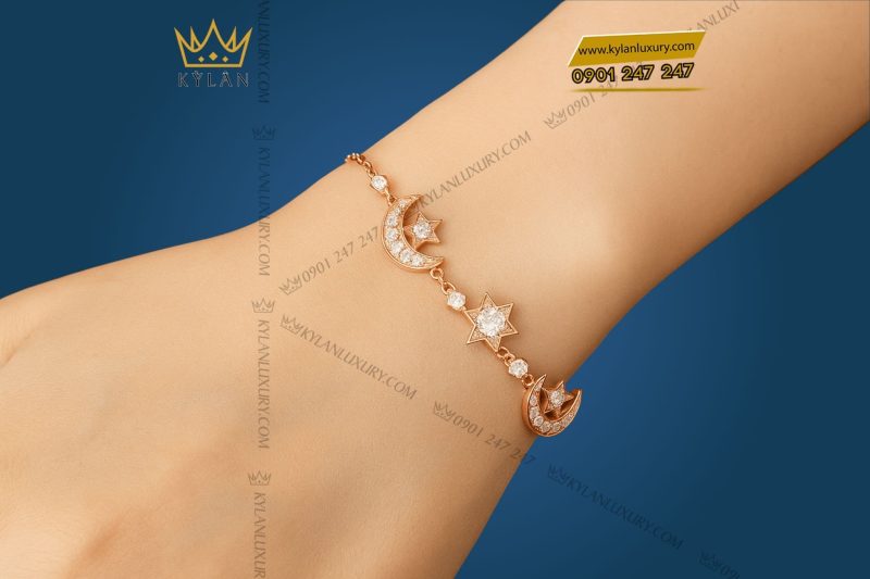 Lắc tay Celestia vàng hồng nguyên khối Au750 đính kim cương
