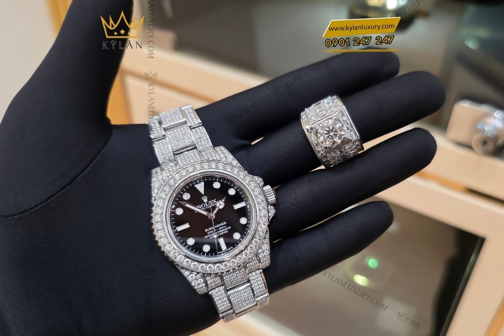 Kỳ Lân Luxury 5 2 Đồng hồ Rolex Submariner custom đính full kim cương 114060