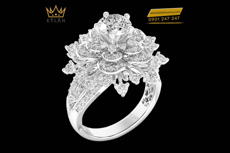 Nhẫn Radiant Flora vàng trắng nguyên khối Au750 đính kim cương