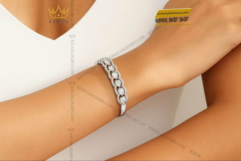 Vòng tay Sunflower vàng trắng nguyên khối Au750 đính kim cương