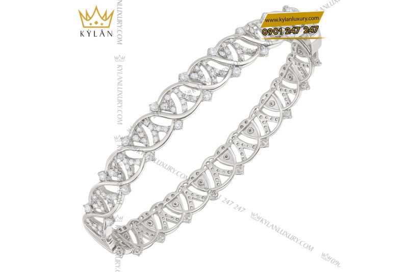 Lắc tay Diamond Crown vàng trắng nguyên khối Au750 đính kim cương