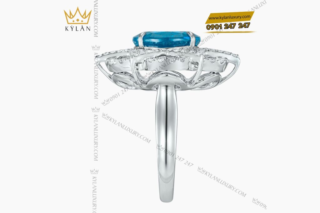 Nhẫn The Serenity vàng trắng nguyên khối Au750 đính kim cương và đá quý