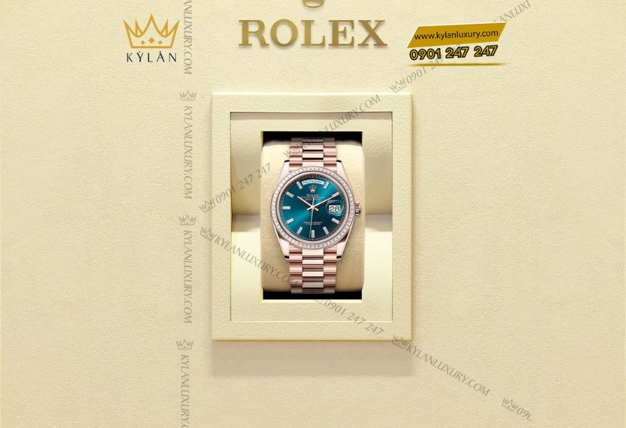 Rolex Day-Date 36mm 128395TBR chế tác từ vàng Everose 18 ct độc quyền, sắc vàng hồng sang trọng, bền bỉ và trường tồn theo thời gian.