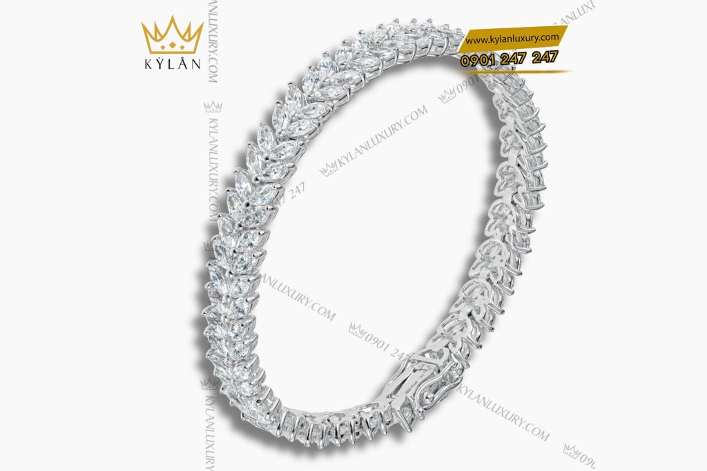 Lắc Tay Serene Stream vàng trắng nguyên khối Au750 đính kim cương