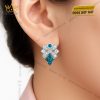 Bông Tai Ocean Bloom vàng trắng nguyên khối Au750 đính kim cương và đá quý