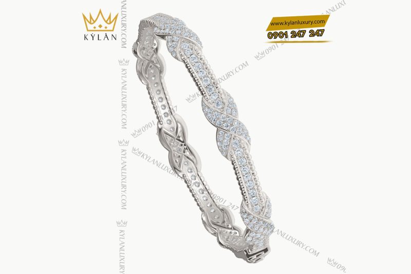 Lắc tay Luminous Braid vàng trắng nguyên khối Au750 đính kim cương