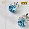 Bông tai vàng trắng nguyên khối Au750 đính viên chủ đá quý Topaz