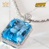 Dây chuyền vàng trắng nguyên khối Au750 đính viên chủ đá quý Topaz