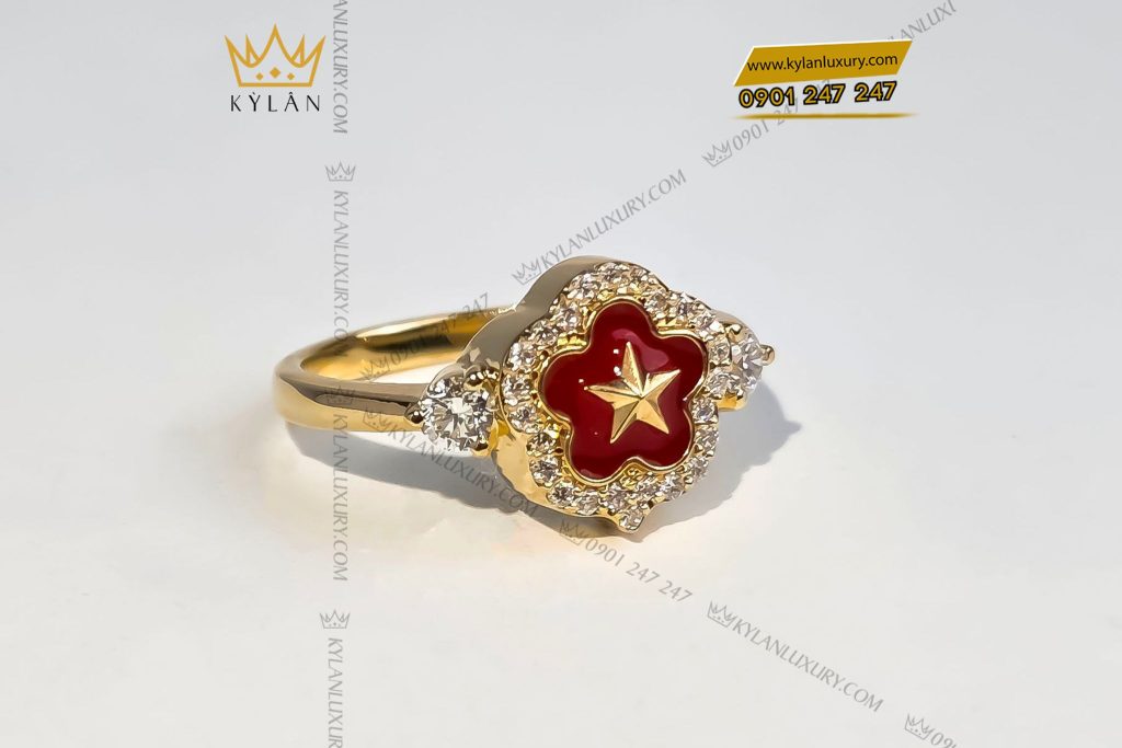 Kỳ Lân Luxury 5 50 Nhẫn ngôi sao đỏ vàng hồng nguyên khối Au750 đính kim cương