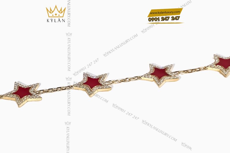 Lắc Tay Vàng Nguyên Khối Au750 Đính Ngôi Sao Đỏ Viền Kim Cương