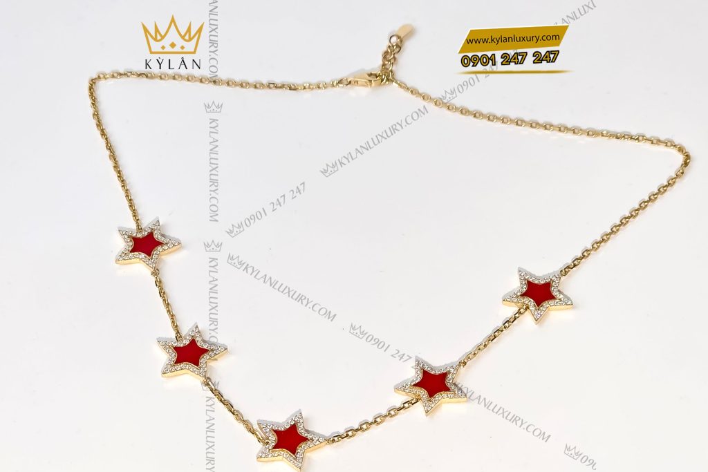 Kỳ Lân Luxury 5 52 Dây chuyền vàng nguyên khối Au750 đính ngôi sao đỏ viền kim cương