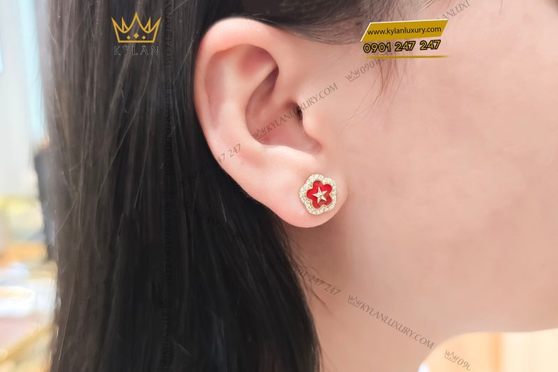 Cặp bông tai ngôi sao vàng hồng nguyên khối Au750 đính kim cương