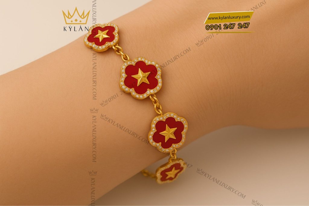 Lắc tay hoa ngôi sao vàng nguyên khối Au750 đính kim cương