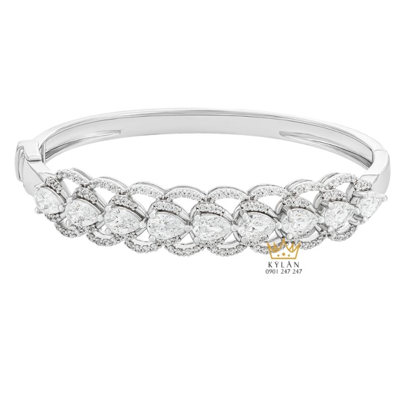 Vòng tay Sunflower vàng trắng nguyên khối Au750 đính kim cương