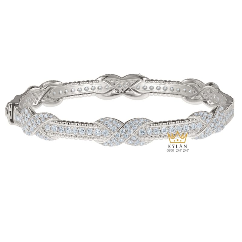 Lắc tay Luminous Braid vàng trắng nguyên khối Au750 đính kim cương