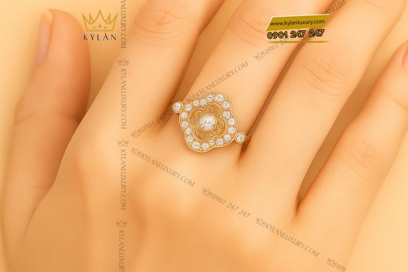 Nhẫn Étoile vàng hồng nguyên khối Au750 đính kim cương