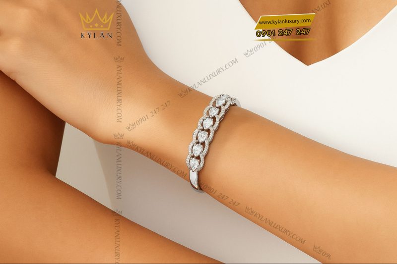 Vòng tay Sunflower vàng trắng nguyên khối Au750 đính kim cương