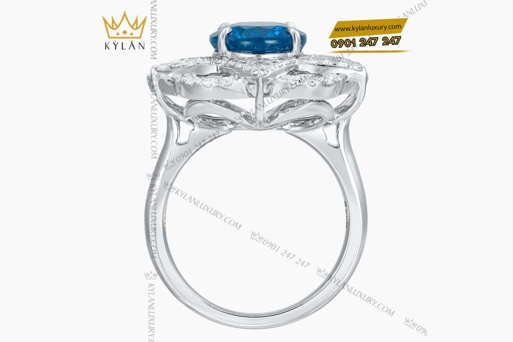 Nhẫn The Serenity vàng trắng nguyên khối Au750 đính kim cương và đá quý