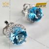 Bông tai vàng trắng nguyên khối Au750 đính viên chủ đá quý Topaz