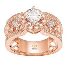 Nhẫn Radiant vàng hồng nguyên khối Au750 đính kim cương