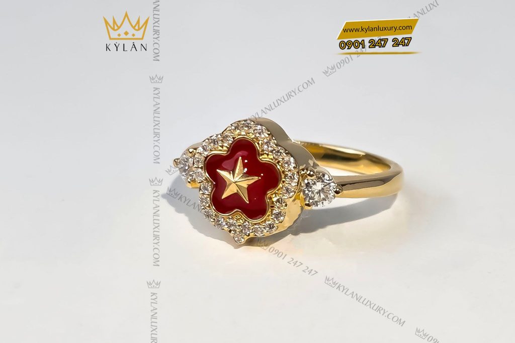 Kỳ Lân Luxury 6 40 Nhẫn ngôi sao đỏ vàng hồng nguyên khối Au750 đính kim cương