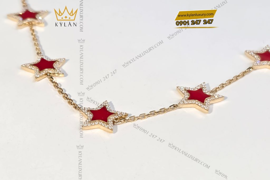 Dây chuyền vàng nguyên khối Au750 đính ngôi sao đỏ viền kim cương