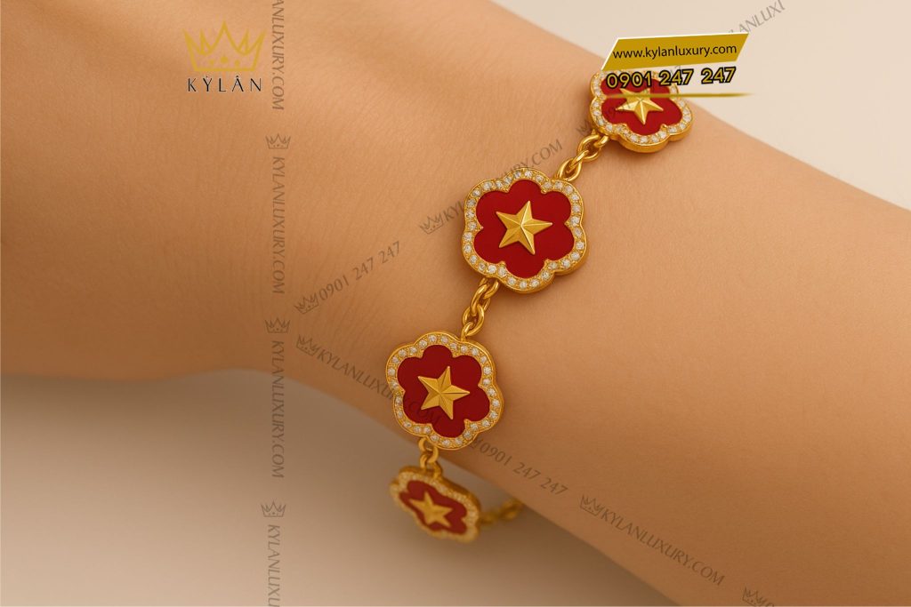 Kỳ Lân Luxury 6 5 Lắc tay hoa ngôi sao vàng nguyên khối Au750 đính kim cương