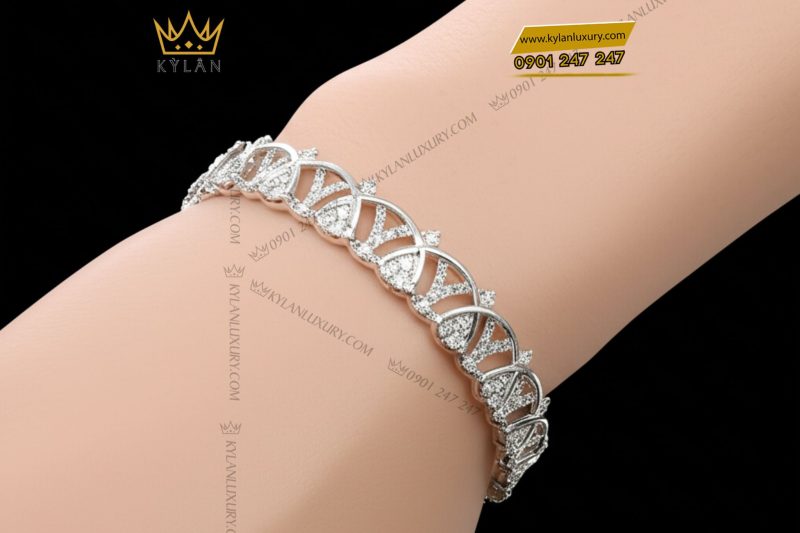 Lắc tay Diamond Crown vàng trắng nguyên khối Au750 đính kim cương