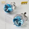 Bông tai vàng trắng nguyên khối Au750 đính viên chủ đá quý Topaz