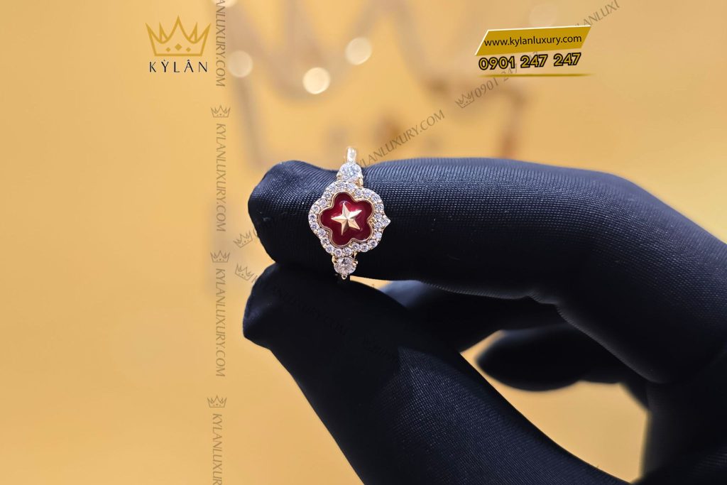 Kỳ Lân Luxury 7 28 Nhẫn ngôi sao đỏ vàng hồng nguyên khối Au750 đính kim cương
