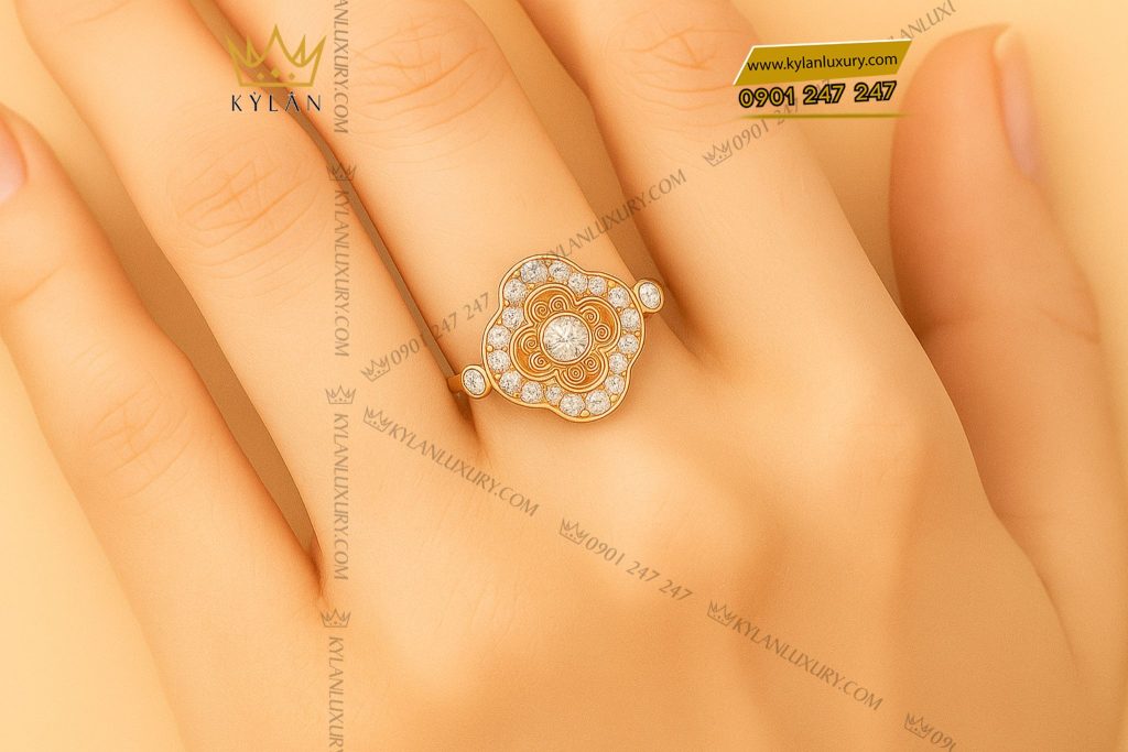 Kỳ Lân Luxury 7 7 Nhẫn Étoile vàng hồng nguyên khối Au750 đính kim cương