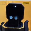 Bông tai vàng trắng nguyên khối Au750 đính viên chủ đá quý Topaz