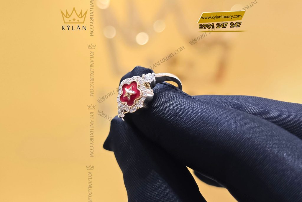 Kỳ Lân Luxury 8 12 Nhẫn ngôi sao đỏ vàng hồng nguyên khối Au750 đính kim cương