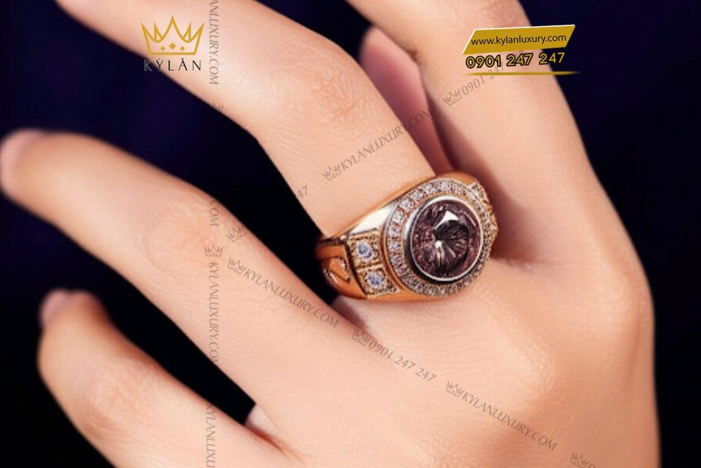 Nhẫn Aegis kim cương vàng nguyên khối Au750 đính đá quý