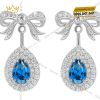 Bông tai vàng trắng Au750 đính kim cương & đá sapphire xanh