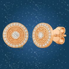 Bông tai Aurora vàng hồng nguyên khối Au750 đính kim cương