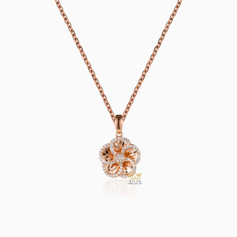 Dây Chuyền The Rose Bloom vàng hồng nguyên khối Au750 đính kim cương