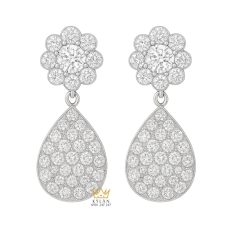 Bông tai Dewdrop vàng trắng nguyên khối Au750 đính kim cương