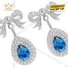 Bông tai vàng trắng Au750 đính kim cương & đá sapphire xanh