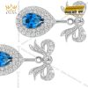 Bông tai vàng trắng Au750 đính kim cương & đá sapphire xanh
