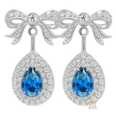 Bông tai vàng trắng Au750 đính kim cương & đá sapphire xanh