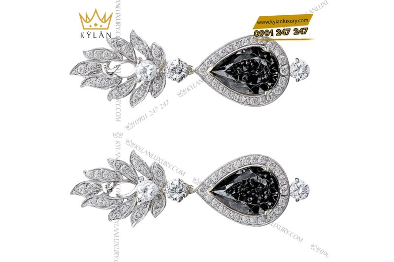 Cặp bông tai kim cương vàng trắng nguyên khối Au750