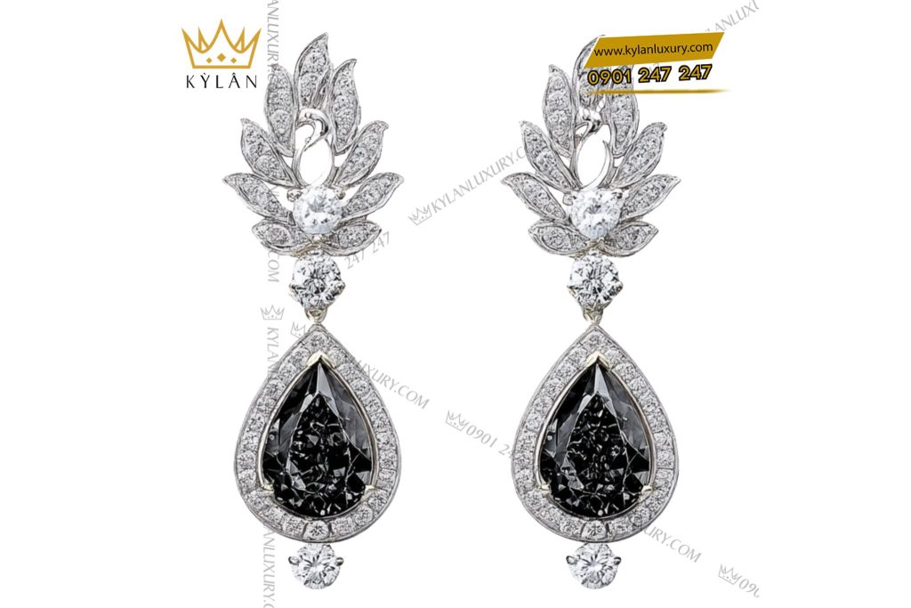 Cặp bông tai kim cương vàng trắng nguyên khối Au750